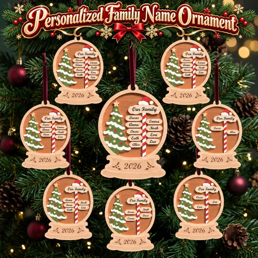Personalized Family Name Ornament Laser Cut File, Christmas Snow Globe Keepsake, Custom Wooden Family Gift, Holiday Tree Decor