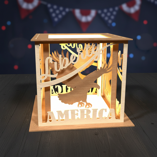 America 250 Lantern SVG Bundle | Patriotic Independence Day Layered Light Box Lantern Set | USA Eagle Liberty Laser Cut Files for Glowforge & xTool
