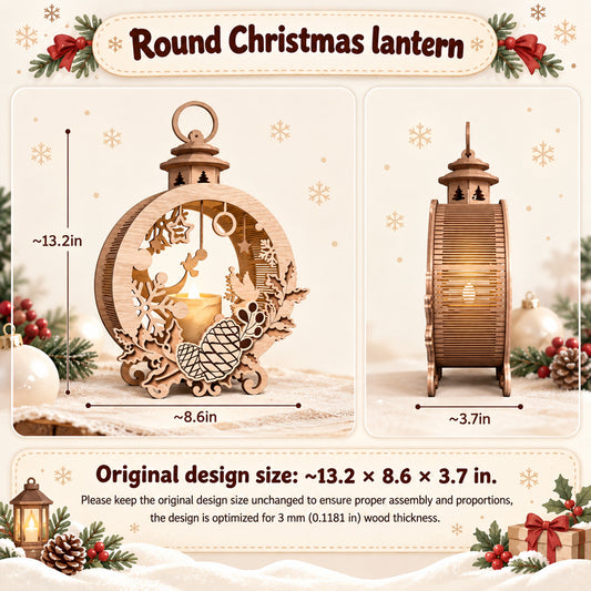 Round Christmas Lantern Laser Cut Bundle, Wooden Candle Holder, Holiday Table Decor, Nativity Lantern Digital Download