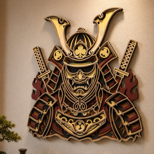 SVG DXF File Multilayer Samurai Helmet Laser Cut 3D Japanese Warrior Design for Glowforge Wall Art | CUTSVG.COM