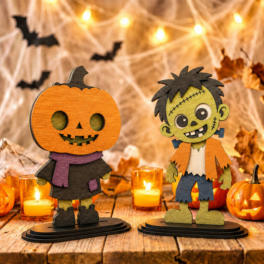 3D Halloween Layered Stand Ornament Cute Pumpkin Zombie Dog Spider Crow Bundle Laser Cut Vector Design for Glowforge Table Decor