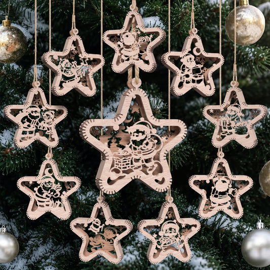 Christmas Star Ornament Laser Cut Bundle of 9, Wooden Santa Tree Decorations, 3D Holiday Ornament, Digital Download
