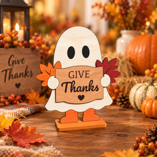 Thanksgiving Ghost Shelf Sitter Bundle, 9 Cute Fall Ghost Standee Laser Cut Designs, Autumn Table Decor Digital Download