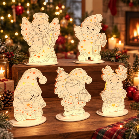 Christmas Character Shelf Sitter Laser Cut Bundle, 5 Gnome Santa Angel Reindeer Snowman Wooden Table Decor Designs