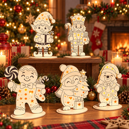 Christmas Character Shelf Sitter Laser Cut Bundle, 5 Elf Nutcracker Gingerbread Penguin Polar Bear Table Decor Designs