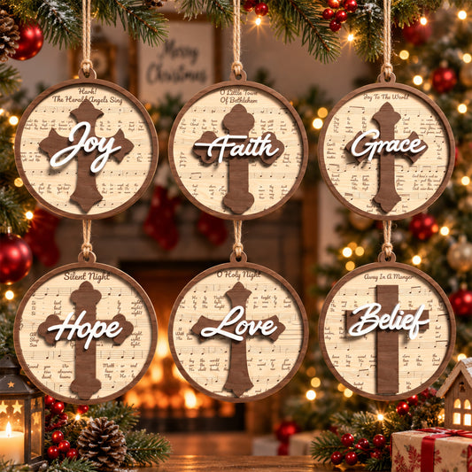 Christian Christmas Ornament Bundle, Cross Faith Hope Love Joy Grace Laser Cut Decor, Religious Holiday Digital Download