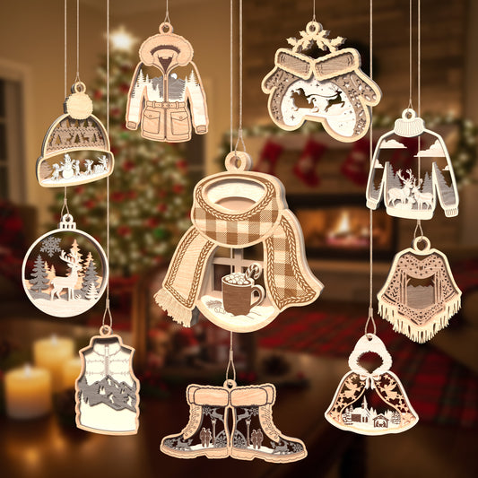 3D Multilayer Christmas Winter Clothes Ornaments Bundle SVG DXF Cozy Apparel Hanging Plaques Laser Cut Files Compatible with All Machines