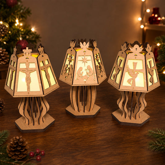 Christian Christmas Lantern Laser Cut Bundle, 3 Jesus Nativity Dove Table Lamp Digital Designs