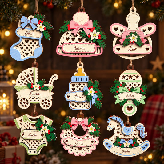 Baby’s First Christmas Ornament Bundle, 9 Personalized Baby Keepsake Laser Cut Designs, Newborn Christmas Gift, Digital Download