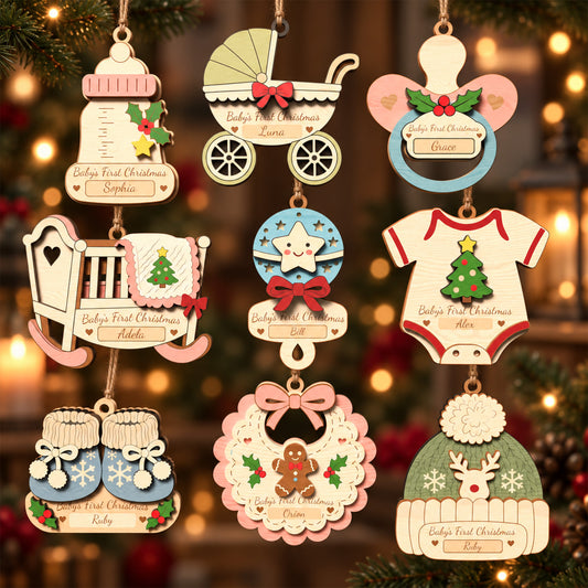 Baby's First Christmas Ornament Bundle, 9 Personalized Baby Laser Cut Designs, Newborn Keepsake Decor, Digital Download