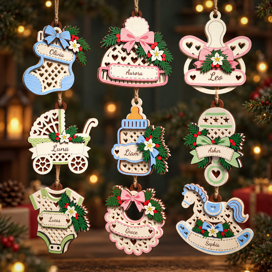 Baby’s First Christmas Ornament Bundle, 9 Personalized Baby Keepsake Laser Cut Designs, Newborn Christmas Gift, Digital Download