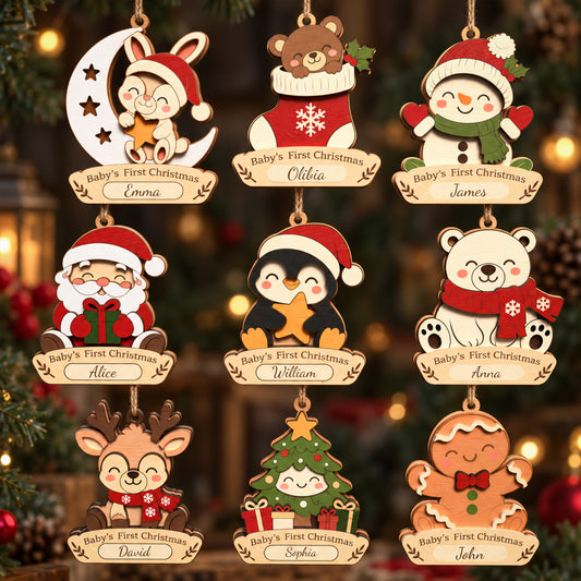 Bundle 9 Baby's First Christmas Ornament Laser Cut Files, Personalized Baby Name SVG, Wooden Christmas Keepsake, Digital Download