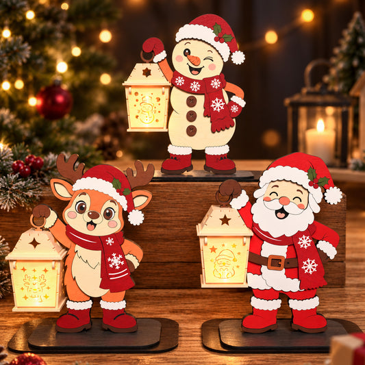 Christmas Lantern Holder Bundle of 3, Santa Reindeer Snowman Laser Cut File, Wooden Holiday Table Decor, Digital Download