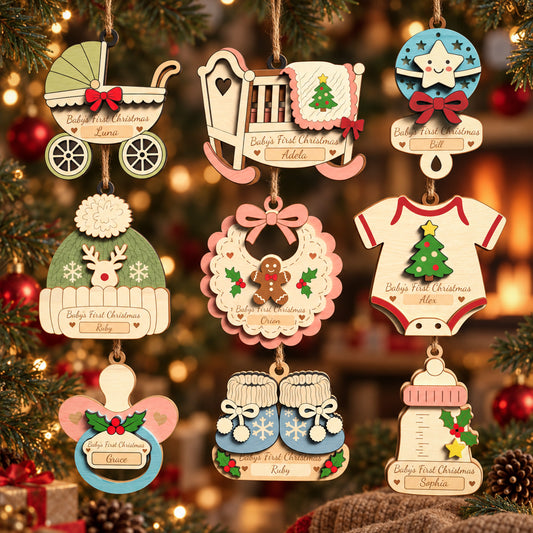 Baby's First Christmas Ornament Bundle, 9 Personalized Baby Laser Cut Designs, Newborn Keepsake Decor, Digital Download