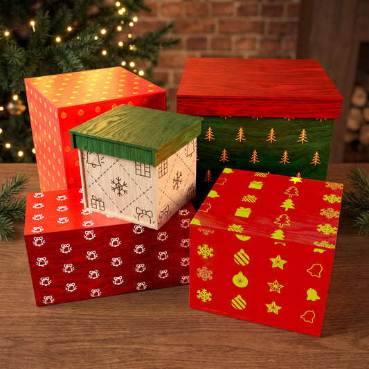 Christmas Gift Box Laser Cut Bundle, Wooden Holiday Favor Boxes, Treat Box Templates, Christmas Decor Digital Download