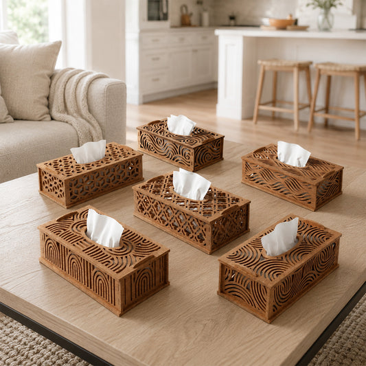 Abstract Wave and Arch Tissue Box Cover Bundle Laser Cut Wood Holder Design for Glowforge Table Decor