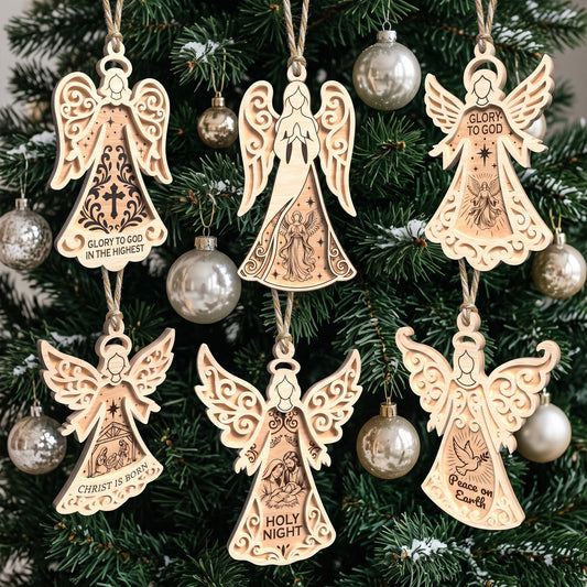Christian Angel Christmas Ornament Laser Cut Bundle, 6 Nativity Angel Wooden Tree Decorations Digital Designs