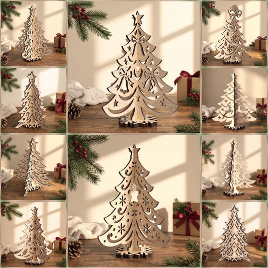 3D Christmas Tree Laser Cut Bundle of 9, Wooden Tabletop Tree Decor, Holiday Centerpiece, Christmas Digital Download