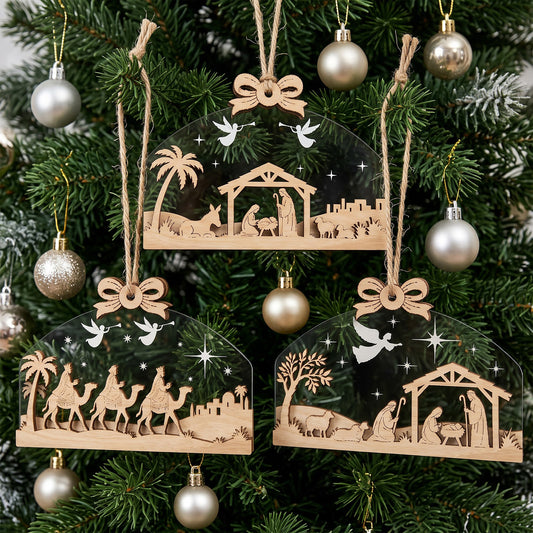 Nativity Shaker Ornament Laser Cut, Holy Family Manger Scene Christmas Tree Decor, Christian Holiday Digital Download