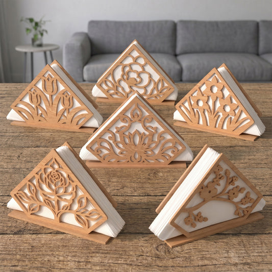 SVG DXF File Floral Napkin Holder Bundle Laser Cut Wooden Tissue Stand Design for Glowforge Wall Art Home Decor | CUTSVG.COM