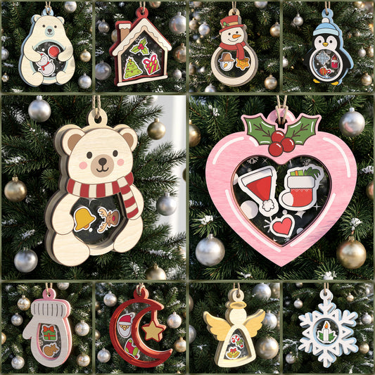 Christmas Shaker Ornament Laser Cut Bundle, 10 Cute Holiday Tree Ornament Digital Designs
