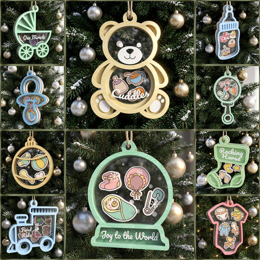 Baby’s First Christmas Shaker Ornament Laser Cut Bundle, 10 Baby Keepsake Tree Digital Designs