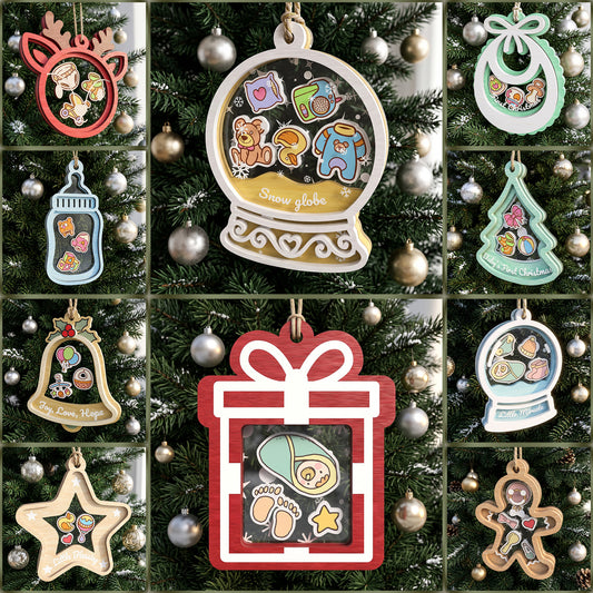 Baby’s First Christmas Shaker Ornament Bundle, 10 Baby Keepsake Laser Cut Designs
