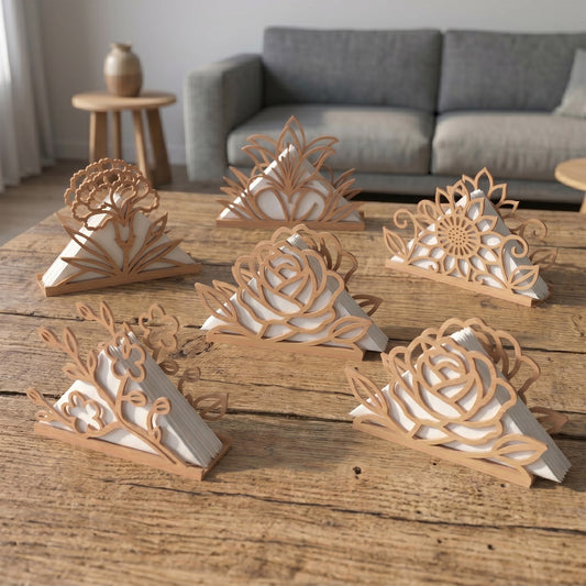 SVG DXF File Floral Napkin Holder Bundle Laser Cut Wooden Tissue Stand Design for Glowforge Wall Art Home Decor | CUTSVG.COM