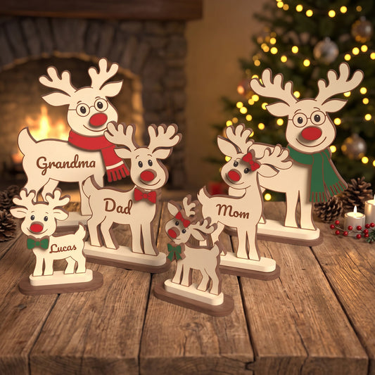 Personalized Reindeer Family Standee Bundle, Christmas Name Sign Laser Cut, Wooden Family Decor, Digital Download
