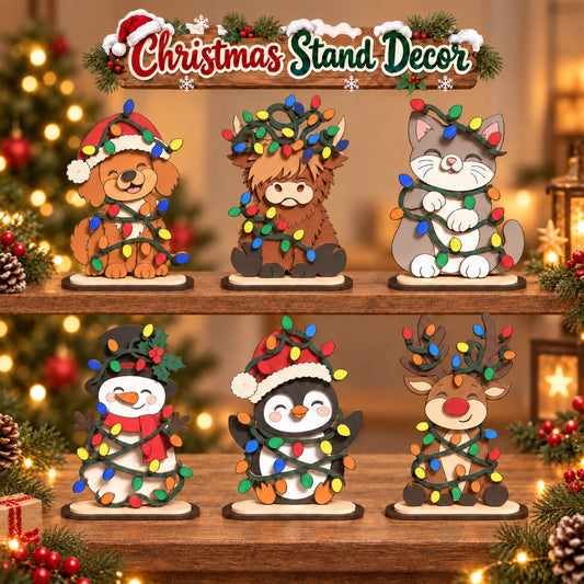Christmas Animal Stand Decor Bundle 6, Cute Holiday Shelf Sitters, Laser Cut Wood Christmas Decor, Digital Download