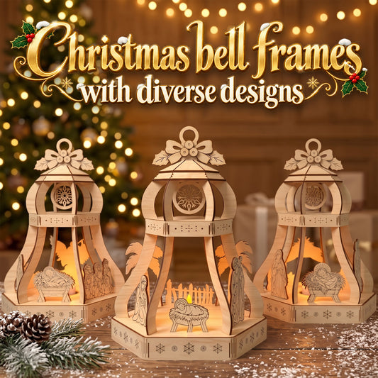 Christmas Bell Lantern Bundle Laser Cut File, 3D Nativity Wooden Table Decor, Religious Christmas Candle Holder, Digital Download