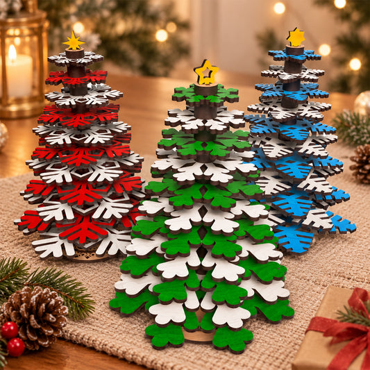3D Christmas Tree Laser Cut Bundle, Wooden Snowflake Tree Table Decor, Layered Holiday Centerpiece, Christmas Digital Download