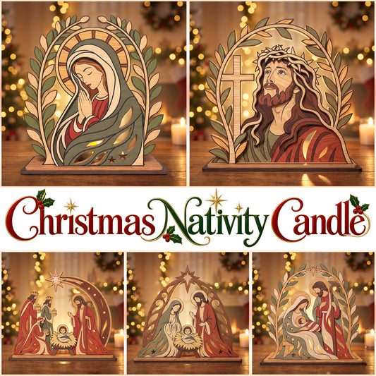 Bundle 5 Christmas Nativity Candle Holder Laser Cut Files, Holy Family Wood Decor, Christian Tea Light Stand, Digital Download