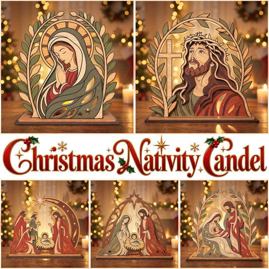 Bundle 5 Christmas Nativity Candle Holder Laser Cut Files, Holy Family Wood Decor, Christian Tea Light Stand, Digital Download