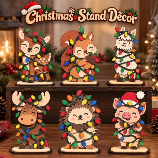 Christmas Animal Standee Bundle, 6 Cute Laser Cut Table Decor Designs, Reindeer Squirrel Llama Moose Hedgehog Pig, Digital Download