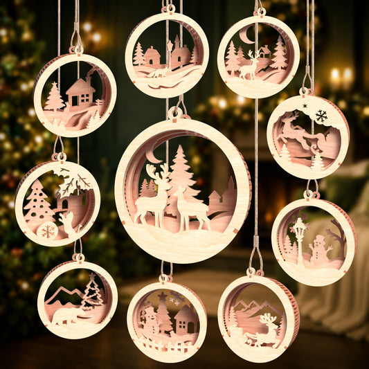 3D Multilayer Christmas Ornaments Bundle SVG DXF Winter Scene Hanging Plaques Laser Cut Files Compatible with All Machines
