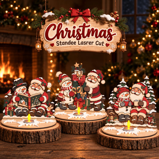 Christmas Santa Snowman Standee Laser Cut, Tealight Candle Holder Holiday Table Decor, Digital Download