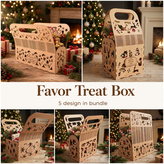 3D Christmas Favor Treat Box Living Hinge Gift Basket Bundle Universal Vector Design for All Laser Cutters xTool Glowforge CNC
