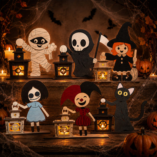 3D Halloween Character Lantern Tea Light Holder Cute Mummy Witch Grim Reaper Bundle Laser Cut Vector Design for Glowforge Table Decor
