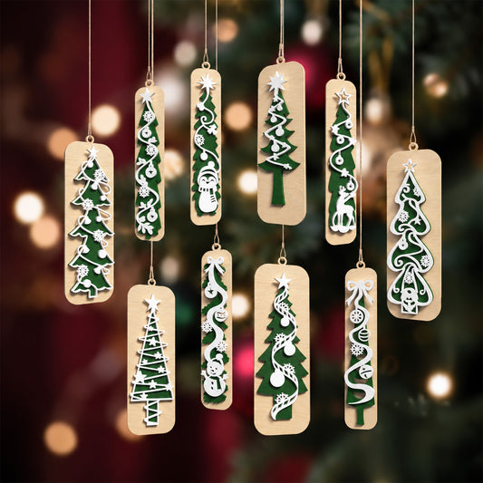 Christmas Tree Ornament Laser Cut Bundle, 10 Layered Wooden Holiday Hanging Ornament Designs