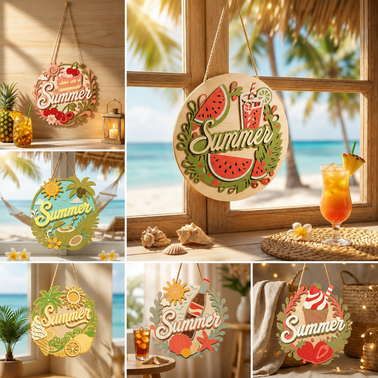 Cherry Cake Summer Door Hanger SVG | Layered Dessert Welcome Sign Laser Cut File | Sweet Cherry Summer Decor for Glowforge, xTool & CNC