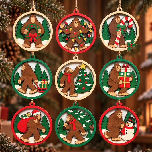 Bigfoot Christmas Ornament Bundle, Sasquatch Holiday Tree Decor, Layered Laser Cut Wood Designs, Digital Download