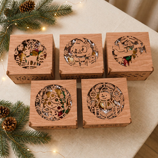3D Multilayer Christmas Cube Favor Boxes Bundle SVG DXF Holiday Candy Gift Tote Laser Cut Files Compatible with All Machines