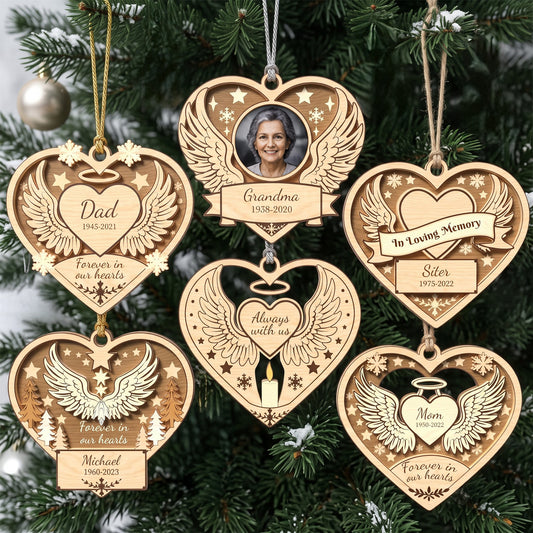 Memorial Angel Wings Ornament Laser Cut Bundle, 6 Heart Remembrance Christmas Designs