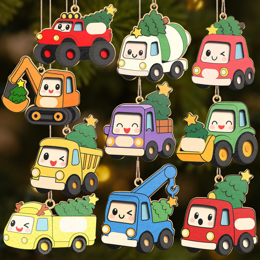 Christmas Vehicle Ornament Laser Cut Bundle, 10 Cute Truck Car Construction Tree Decorations, Kids Holiday Digital Designs