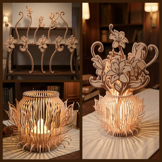 3D Floral Vase Laser Cut File SVG | Layered Flower Vase Wooden Decor | CNC Glowforge DXF EPS AI PNG | DIY Laser Cut Centerpiece Pattern