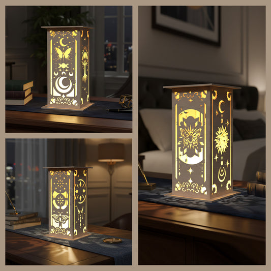 Celestial Lantern SVG | Moon & Moth Laser Cut Lantern File | Fantasy Night Light SVG | Decorative Wooden LED Lamp for Glowforge, xTool & CNC