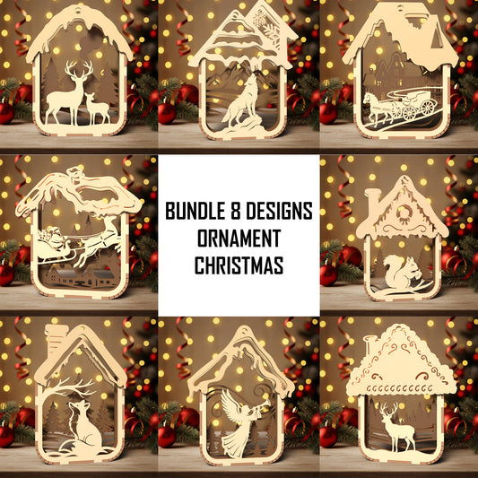 Christmas Ornament SVG Bundle | Layered Winter Animal Ornament Files | Laser Cut Deer, Wolf, Fox & Angel Christmas Decorations for Glowforge