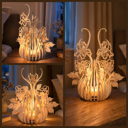 3D Butterfly Floral Lamp Laser Cut File SVG DXF | Layered Wooden Night Light | Glowforge LED Lantern | Decorative Butterfly Lamp Digital Download