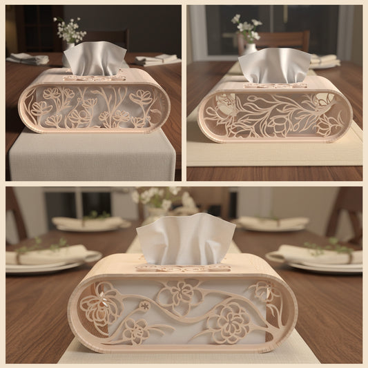 Floral Tissue Box Holder Laser Cut File SVG DXF | Wooden Tissue Cover Template | Glowforge LightBurn Digital Download